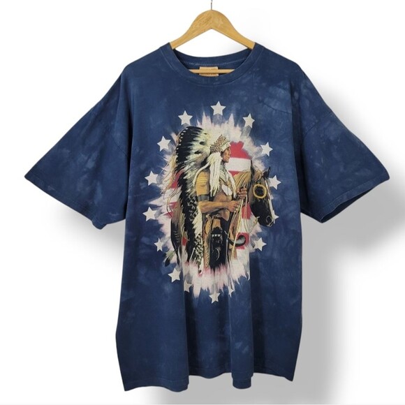 The Mountain Other - Vintage Y2K 2002 The Mountain Native American Man Blue Tie Dye T-Shirt Size XXXL